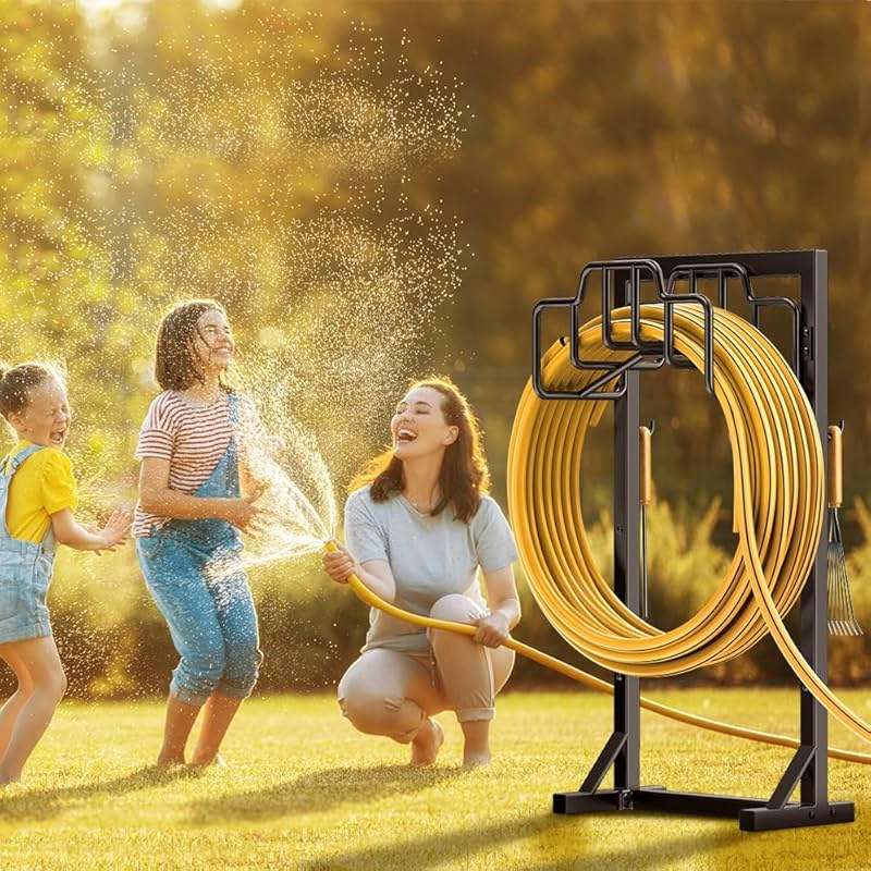 Skycarper Garden Hose Reel Holder Detachable Metal Water Hose Hanger Organizer Heavy Duty Free Standing Hose Stand,Bronze - Image 5
