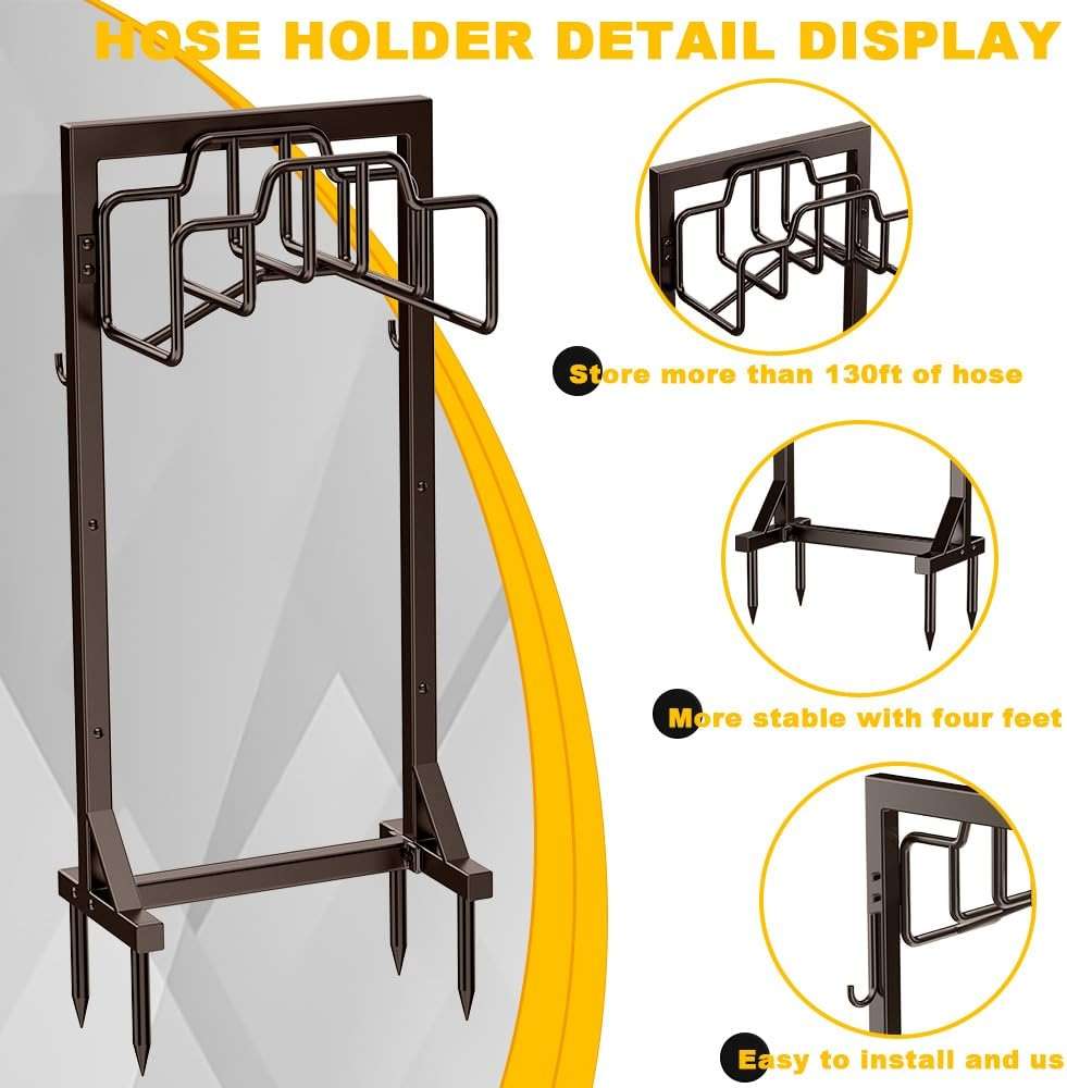 Skycarper Garden Hose Reel Holder Detachable Metal Water Hose Hanger Organizer Heavy Duty Free Standing Hose Stand,Bronze - Image 6