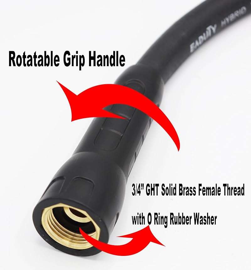 EADUTY Hybrid Garden Hose 5/8 IN. x 25 FT, Heavy Duty, Lightweight, Flexible with Rotatable Grip Handle and Solid Brass Fittings, Gray+Orange - Image 4