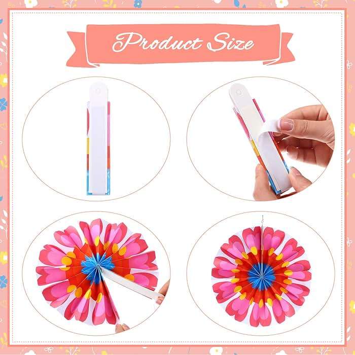 Outus Flower Hanging Decorations Summer Paper Fans Classroom Ceiling Wall Decor Colorful Bloom Paper Fan for Wedding Birthday Birthday Party Supplies(9 Pcs,Spring Flower) - Image 4