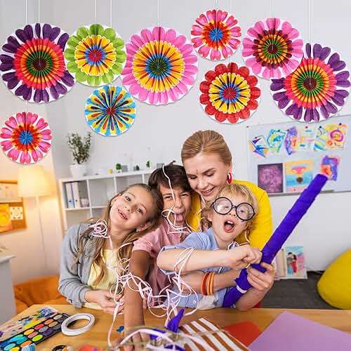 Outus Flower Hanging Decorations Summer Paper Fans Classroom Ceiling Wall Decor Colorful Bloom Paper Fan for Wedding Birthday Birthday Party Supplies(9 Pcs,Spring Flower) - Image 5