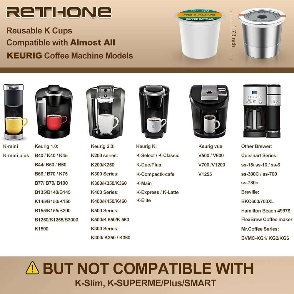 RETHONE Reusable K Cups Coffee Filter, Stainless Steel K Cup Reusable Coffee Pods Filters for Keurig 1.0 & 2.0 Coffee Makers BPA-Free Refillable Coffee Filters (2 Packs) - Image 2