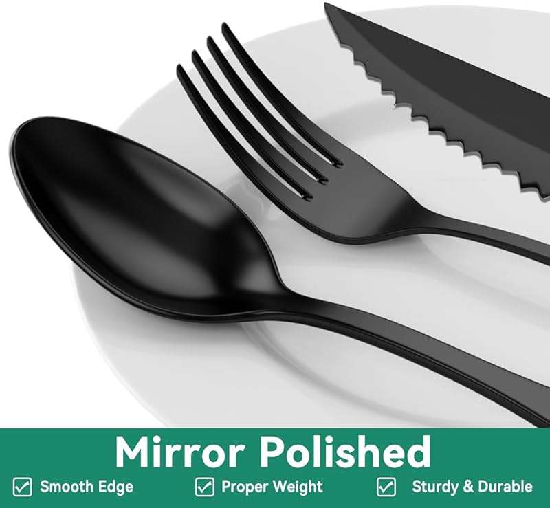 JUNLIN 49 Pieces Black Silverware Set with Steak Knives, Stainless Steel Silverware with Organizer Flatware Utensils Set for 8, Forks and Spoons Silverware Set Cutlery Set - Image 5