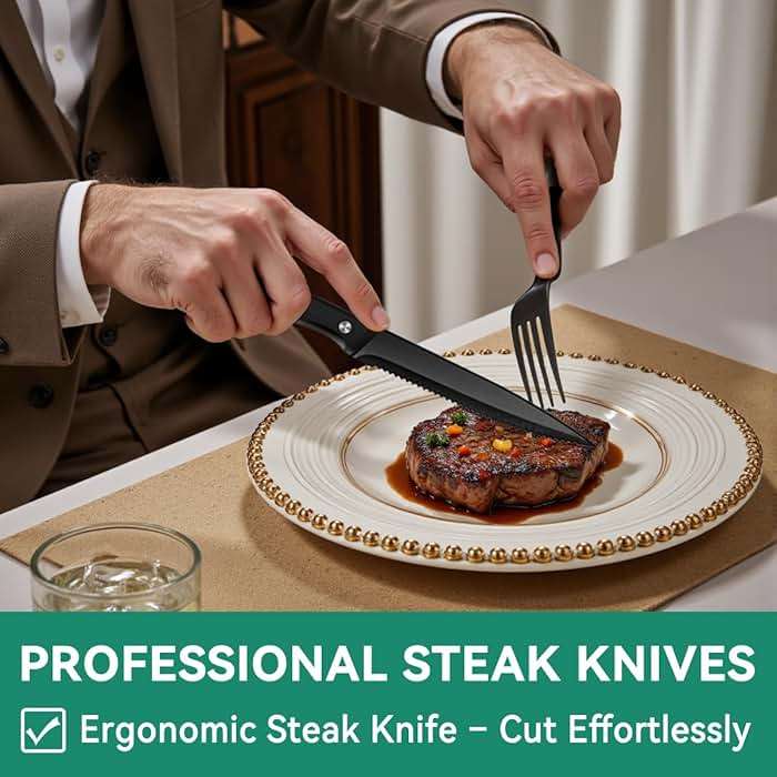 JUNLIN 49 Pieces Black Silverware Set with Steak Knives, Stainless Steel Silverware with Organizer Flatware Utensils Set for 8, Forks and Spoons Silverware Set Cutlery Set - Image 6