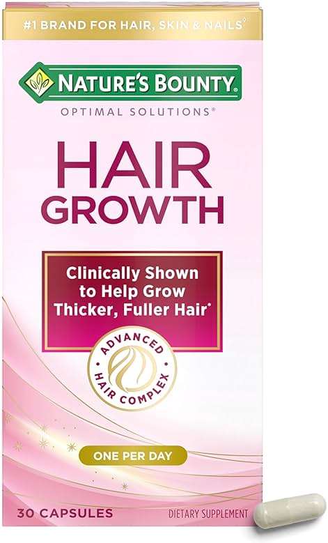 Nature's Bounty Optimal Solutions Hair Growth Supplement with Biotin, Hair Growth Vitamins with Biotin Silicon & Arginine, 1 Per Day, 30 Capsules, One Month Supply - Image 1