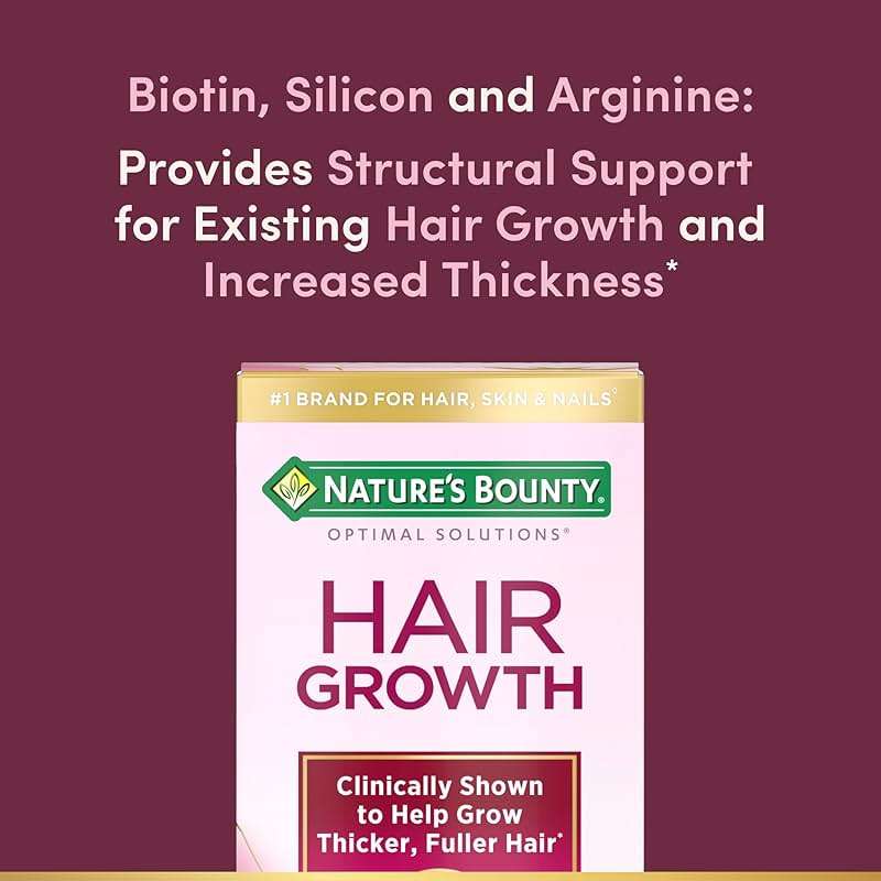 Nature's Bounty Optimal Solutions Hair Growth Supplement with Biotin, Hair Growth Vitamins with Biotin Silicon & Arginine, 1 Per Day, 30 Capsules, One Month Supply - Image 3