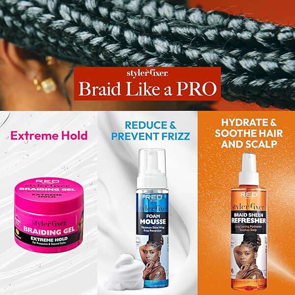 Red by Kiss Braiding Gel Extreme Hold Styler Fixer for Box Braids & Cornrows, Hydrating, Conditioning, Long-Lasting Frizz Control, 4C Moisturizing, Nourishing High Shine (6 fl. oz.) - Image 5