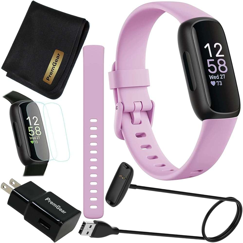 Fitbit Inspire 3 Health & Fitness Activity Tracker (Lilac Bliss) with Workout Intensity, Sleep Tracking, Heart Rate, 2 Bands, 3.3foot Charging Cable, Wall Adapter, Screen Protectors & PremGear Cloth - Image 1