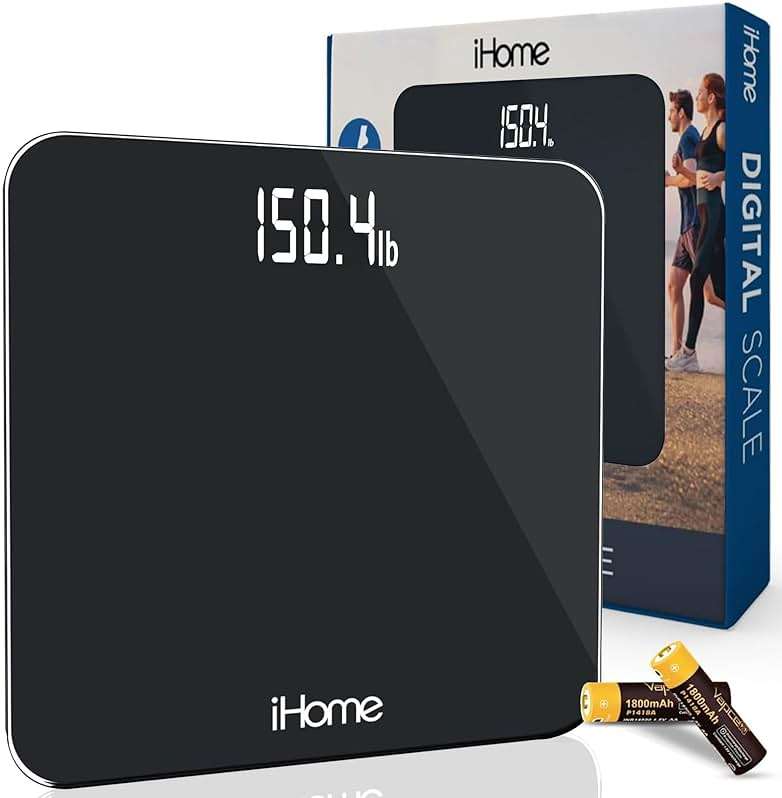 iHome Digital Scale, Bathroom Scale, Batteries Included, Scale Body Weight, Weight Scale, Bathroom Scales for Weight, Digital Scales for Body Weight (Black) - Image 1