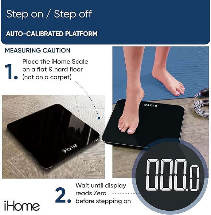 iHome Digital Scale, Bathroom Scale, Batteries Included, Scale Body Weight, Weight Scale, Bathroom Scales for Weight, Digital Scales for Body Weight (Black) - Image 3