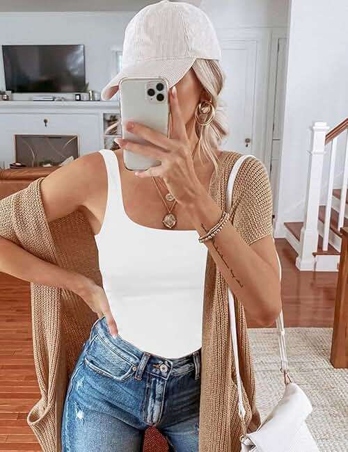 Chunpin Women's Square Neck Tank Bodysuit Sleeveless Tank Top Double Lined Body Suit Going Out Outfits Thong Bodysuits - Image 6