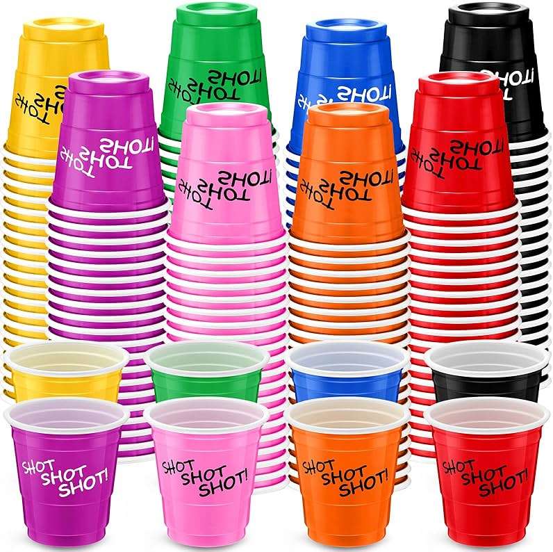 Lounsweer 100 Pieces Plastic Cups 2 oz Disposable Cups Mini 2 oz Party Glasses for Bachelorette Birthday Tasting Serving Samples Cups Halloween Christmas Party Favors Supplies (Colorful) - Image 1