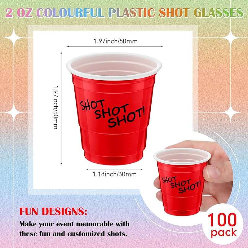 Lounsweer 100 Pieces Plastic Cups 2 oz Disposable Cups Mini 2 oz Party Glasses for Bachelorette Birthday Tasting Serving Samples Cups Halloween Christmas Party Favors Supplies (Colorful) - Image 2