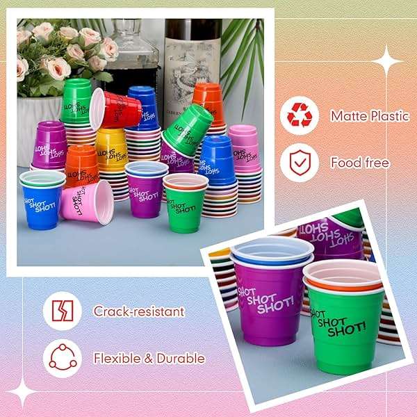Lounsweer 100 Pieces Plastic Cups 2 oz Disposable Cups Mini 2 oz Party Glasses for Bachelorette Birthday Tasting Serving Samples Cups Halloween Christmas Party Favors Supplies (Colorful) - Image 7