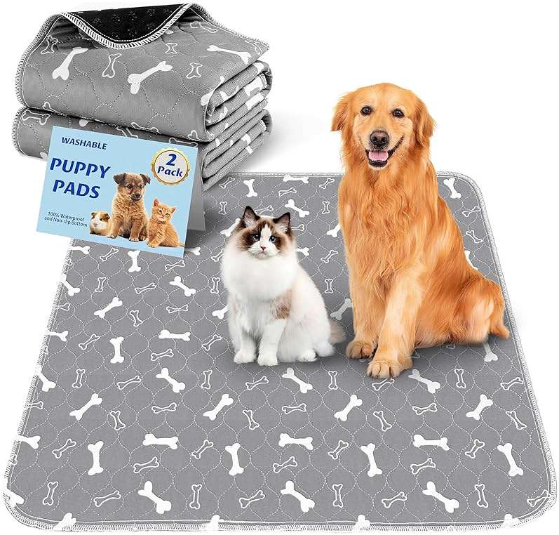 Baodan Washable Pee Pads for Dogs, 2 Pack Large Reusable Puppy Pads, Non-Slip Waterproof Dog Mats for Floors, Fast-Absorbent Whelping Pad, Playpen Mat for Crate or Indoor Use (36"x48", Gray) - Image 1