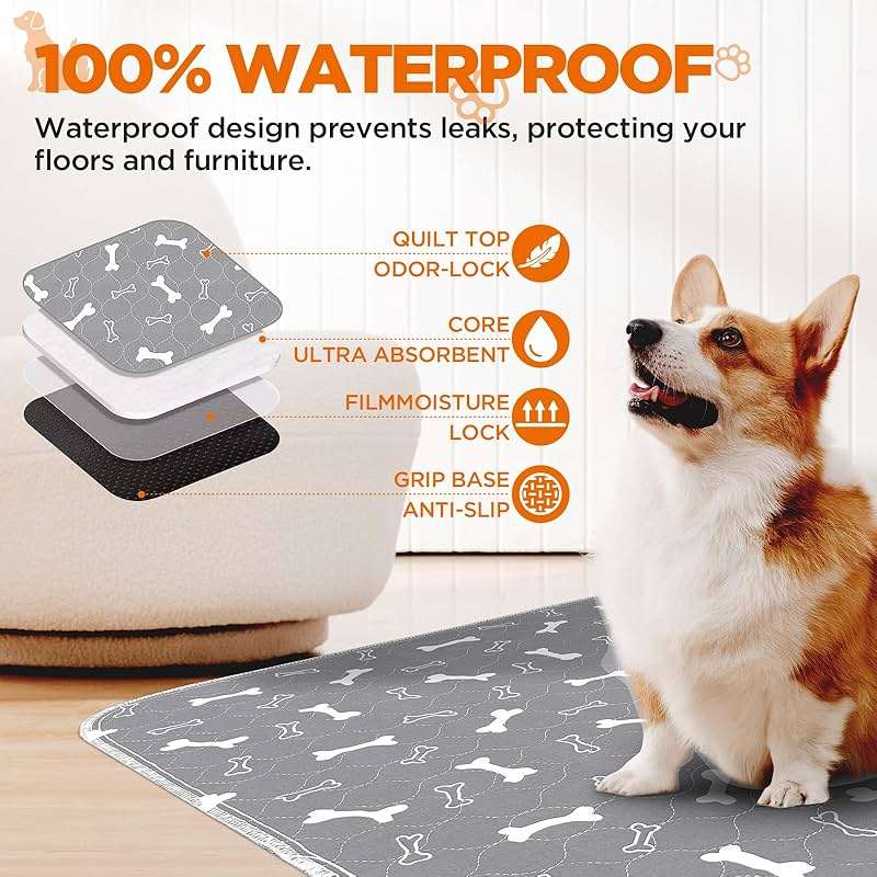 Baodan Washable Pee Pads for Dogs, 2 Pack Large Reusable Puppy Pads, Non-Slip Waterproof Dog Mats for Floors, Fast-Absorbent Whelping Pad, Playpen Mat for Crate or Indoor Use (36"x48", Gray) - Image 3