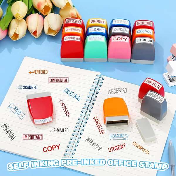 Crtiin 16 Pcs Office Stamp Set Message Self Inking Rubber Stamp Set for Office Stamps Completed Faxed Scanned Stamps for Message Supplies(Mixed Colors) - Image 6