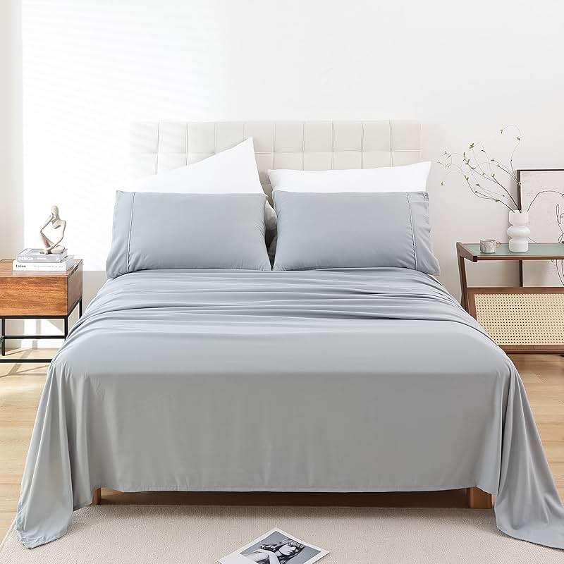 Whitney Home Textile King Sheet Set - 4 Piece Bed Sheets for King Size Bed, Extra Soft Breathable, Deep Pocket Hotel Luxury Cooling Sheets, Wrinkle Free Oeko-Tex, Grey - Image 1