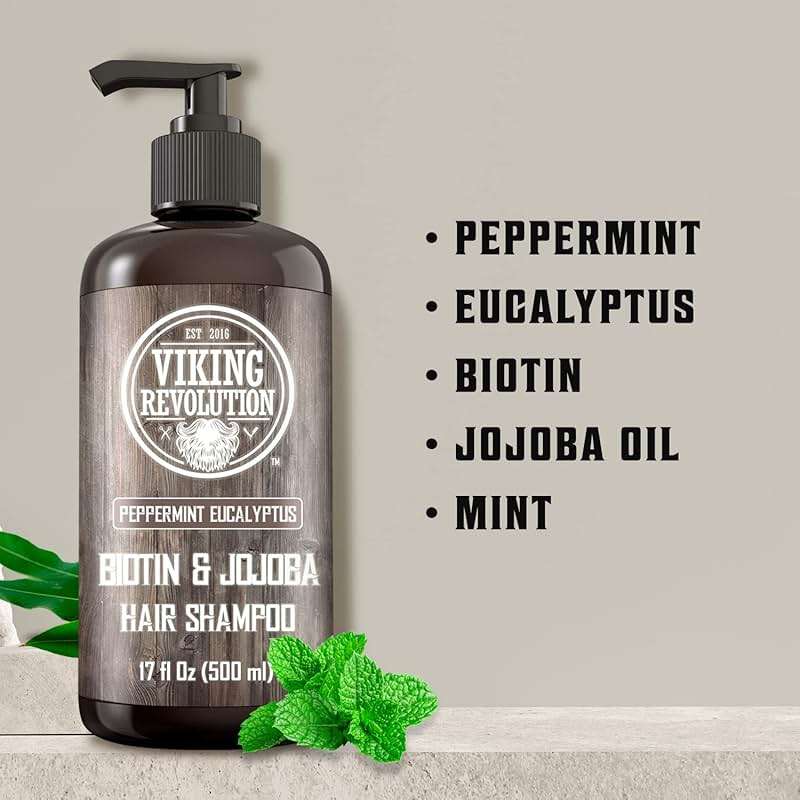 Viking Revolution Biotin Mens Shampoo - Eucalyptus and Peppermint With Jojoba Oil and Mint Oil - Hair Loss Treatment for Men With Thinning Hair (17 Oz) - Image 2