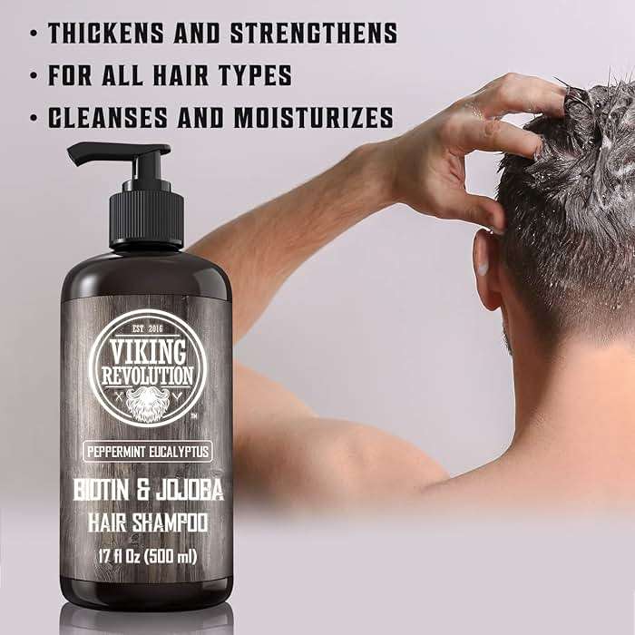 Viking Revolution Biotin Mens Shampoo - Eucalyptus and Peppermint With Jojoba Oil and Mint Oil - Hair Loss Treatment for Men With Thinning Hair (17 Oz) - Image 4
