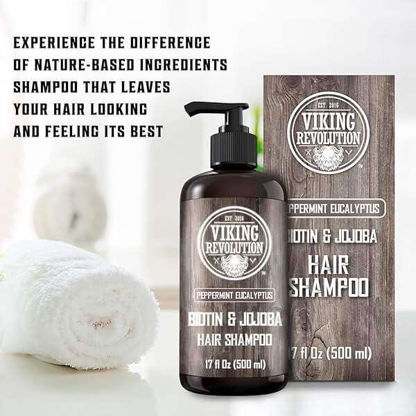 Viking Revolution Biotin Mens Shampoo - Eucalyptus and Peppermint With Jojoba Oil and Mint Oil - Hair Loss Treatment for Men With Thinning Hair (17 Oz) - Image 5