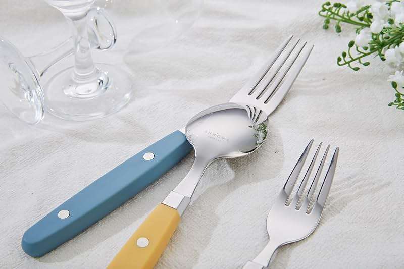 ANNOVA Silverware Set, Retro/Rivet Colorful Stainless Steel Tableware Kitchen Flatware Set Utensils, Includes Dinner Knives, Forks, Spoons, Salad Forks & Dessert Spoons (Morandi Mix, 20 Pieces) - Image 4