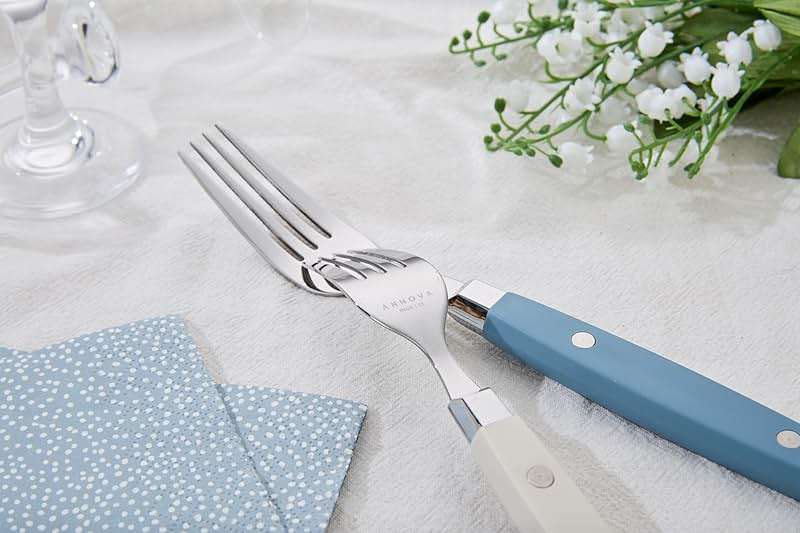 ANNOVA Silverware Set, Retro/Rivet Colorful Stainless Steel Tableware Kitchen Flatware Set Utensils, Includes Dinner Knives, Forks, Spoons, Salad Forks & Dessert Spoons (Morandi Mix, 20 Pieces) - Image 5