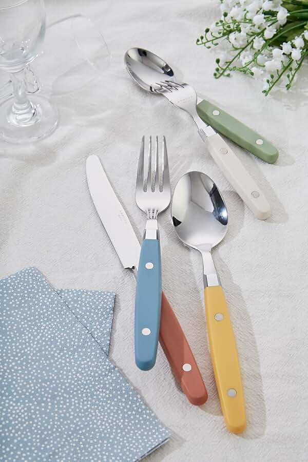 ANNOVA Silverware Set, Retro/Rivet Colorful Stainless Steel Tableware Kitchen Flatware Set Utensils, Includes Dinner Knives, Forks, Spoons, Salad Forks & Dessert Spoons (Morandi Mix, 20 Pieces) - Image 6
