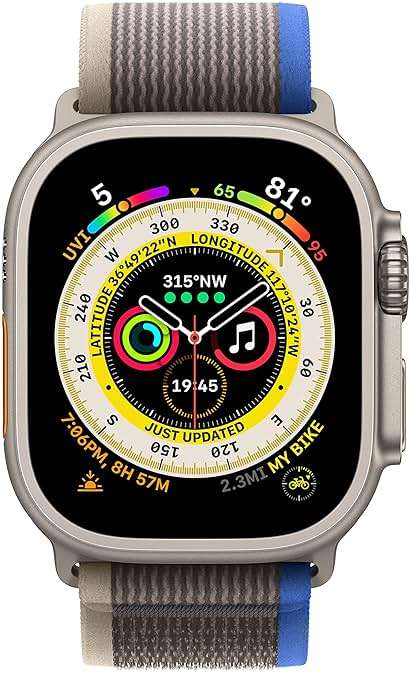 Apple Watch Ultra [GPS + Cellular 49mm] Titanium Case with Blue/Gray Trail Loop, M/L (Renewed) - Image 2