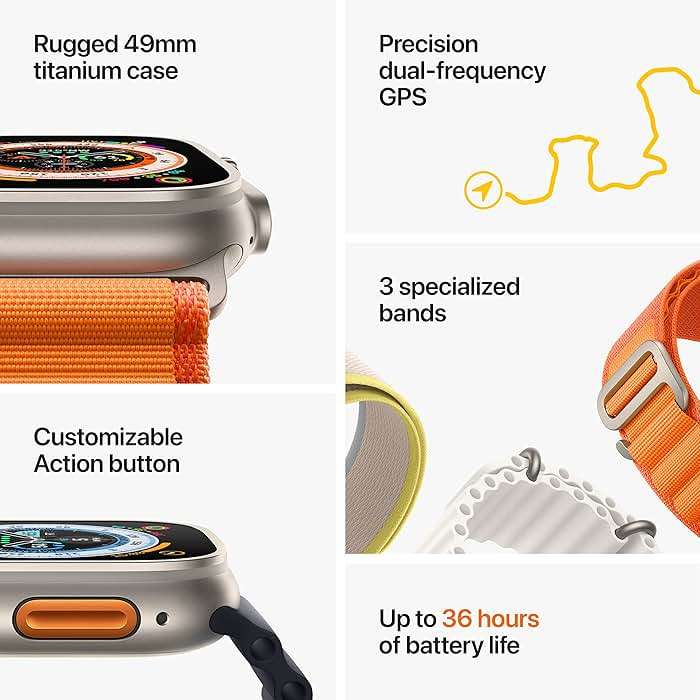 Apple Watch Ultra [GPS + Cellular 49mm] Titanium Case with Blue/Gray Trail Loop, M/L (Renewed) - Image 7