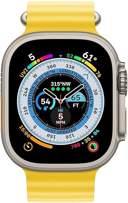 Apple Watch Ultra [GPS + Cellular 49mm] Titanium Case with Yellow Ocean Band, One Size (Renewed) - Image 2