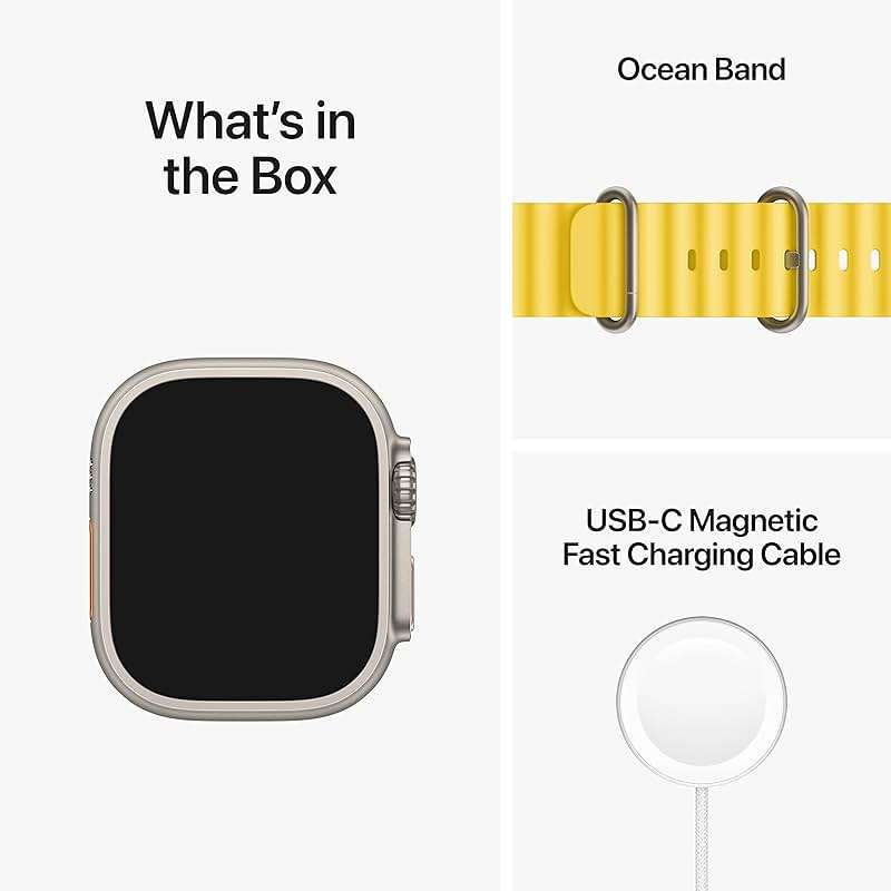 Apple Watch Ultra [GPS + Cellular 49mm] Titanium Case with Yellow Ocean Band, One Size (Renewed) - Image 9
