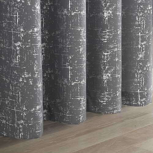 Taisier Home Silver Foil Print Linen Textured Curtains Geometric Dots Pattern Design Curtains for Bedroom Living Room Thermal Insulated Window Treatment 2 Panels 108" L,Soft Grey and Silver Curtain - Image 3