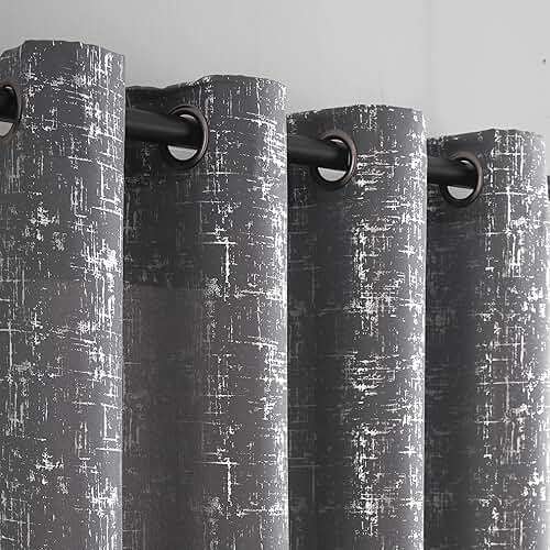 Taisier Home Silver Foil Print Linen Textured Curtains Geometric Dots Pattern Design Curtains for Bedroom Living Room Thermal Insulated Window Treatment 2 Panels 108" L,Soft Grey and Silver Curtain - Image 4