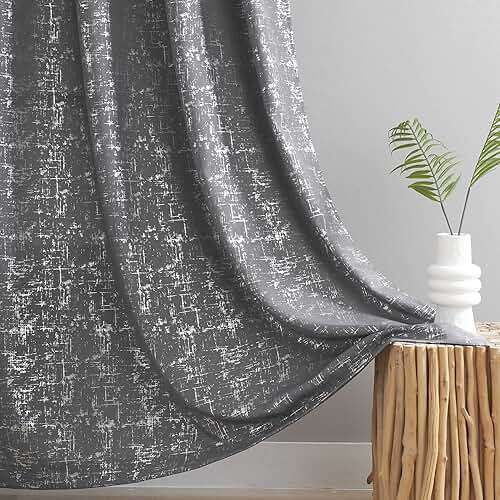Taisier Home Silver Foil Print Linen Textured Curtains Geometric Dots Pattern Design Curtains for Bedroom Living Room Thermal Insulated Window Treatment 2 Panels 108" L,Soft Grey and Silver Curtain - Image 5