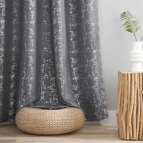 Taisier Home Silver Foil Print Linen Textured Curtains Geometric Dots Pattern Design Curtains for Bedroom Living Room Thermal Insulated Window Treatment 2 Panels 108" L,Soft Grey and Silver Curtain - Image 6