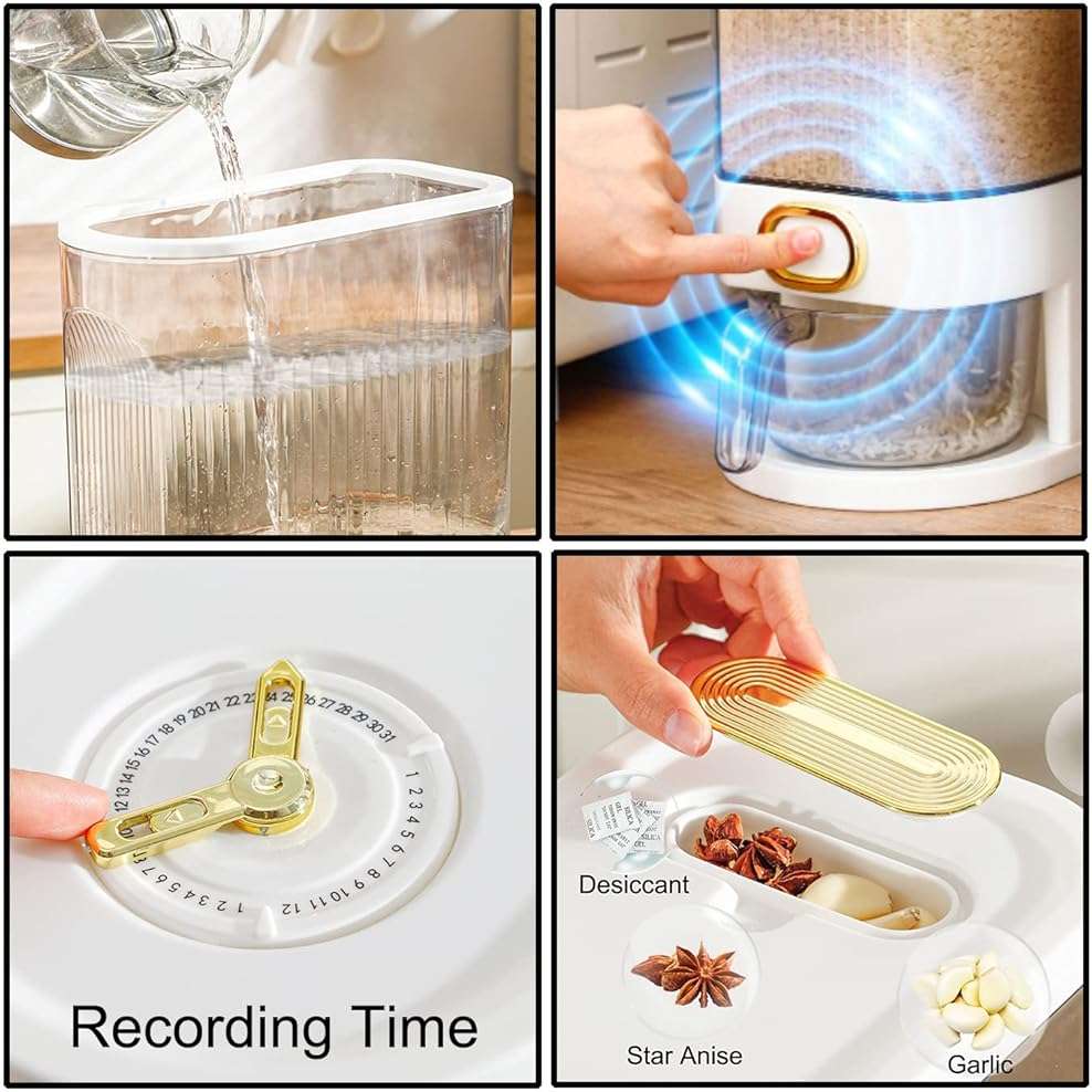 Sooyee Clear Rice Dispenser, Large Cereal Dispenser with Lid Time Scale, Measuring Cylinder Moisture Proof Airtight Food Dispenser Bucket for Rice, Corn,Coffee Bean,Grain,Soybean & Oatmeal - Image 6
