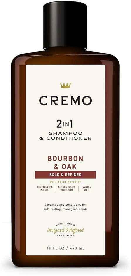 Cremo Bourbon & Oak 2-in-1 Shampoo & Conditioner, Barber Grade Quality That Moisturizes and Cleanses All Hair Types, 16 Fl Oz - Image 1