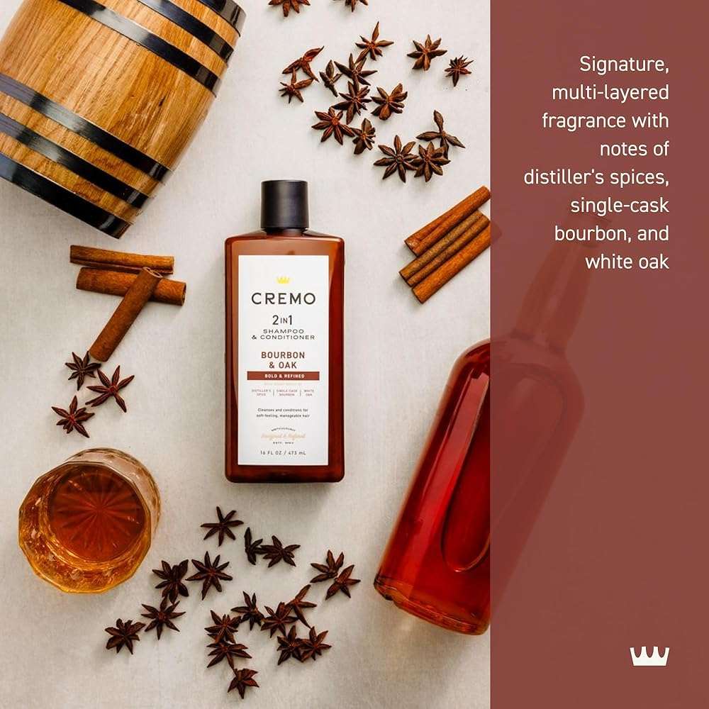 Cremo Bourbon & Oak 2-in-1 Shampoo & Conditioner, Barber Grade Quality That Moisturizes and Cleanses All Hair Types, 16 Fl Oz - Image 2