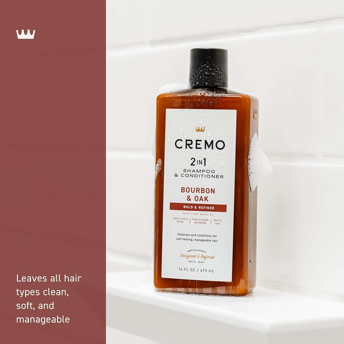 Cremo Bourbon & Oak 2-in-1 Shampoo & Conditioner, Barber Grade Quality That Moisturizes and Cleanses All Hair Types, 16 Fl Oz - Image 3