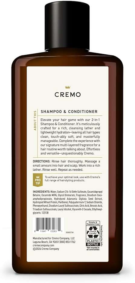 Cremo Bourbon & Oak 2-in-1 Shampoo & Conditioner, Barber Grade Quality That Moisturizes and Cleanses All Hair Types, 16 Fl Oz - Image 7