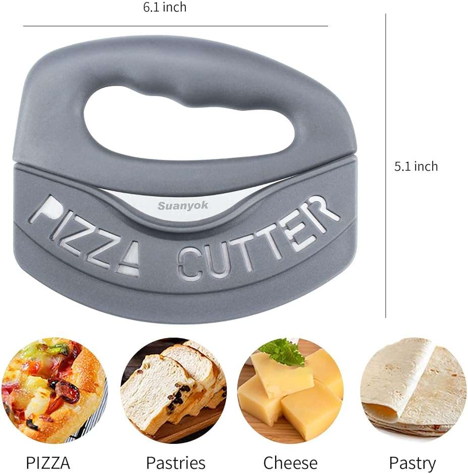 Suanyok Premium Pizza Cutter Food Chopper-Super Sharp Blade Stainless Steel Pizza Cutter Rocker Slicer with Protective Sheath Multi Function Pizza Knife Kitchen Tools,Dishwasher Safe (Gray) - Image 3