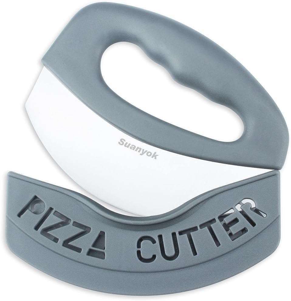 Suanyok Premium Pizza Cutter Food Chopper-Super Sharp Blade Stainless Steel Pizza Cutter Rocker Slicer with Protective Sheath Multi Function Pizza Knife Kitchen Tools,Dishwasher Safe (Gray) - Image 4