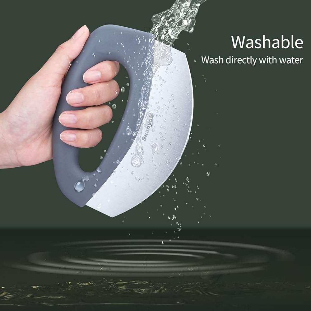 Suanyok Premium Pizza Cutter Food Chopper-Super Sharp Blade Stainless Steel Pizza Cutter Rocker Slicer with Protective Sheath Multi Function Pizza Knife Kitchen Tools,Dishwasher Safe (Gray) - Image 6