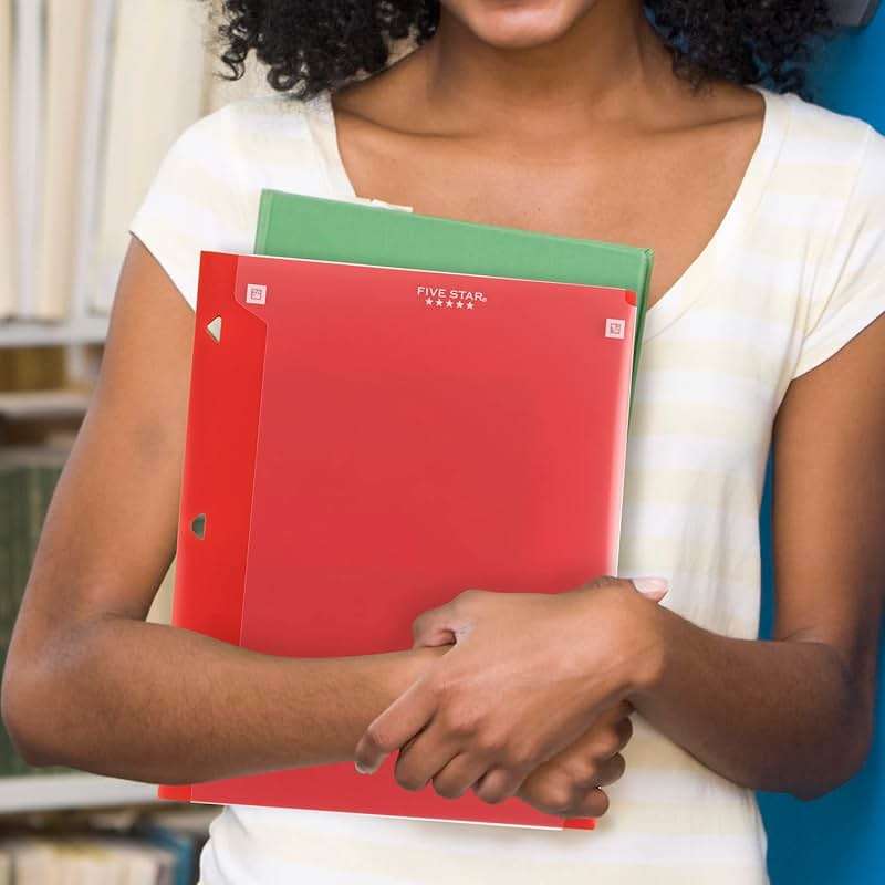 Five Star Pocket Folder + Study App, 4 Pack, 2 Pocket Folder, Customizable Cover, Fits 3 Ring Binder, Black, Pacific Blue, Fire Red, Forest Green (330092A-ECM) - Image 2