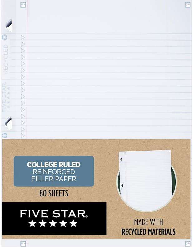 Five Star Loose Leaf Paper + Study App, Recycled Notebook Paper, College Ruled Paper, 8-1/2" x 11", 80 Sheets, Reinforced Filler Paper (170023) - Image 1