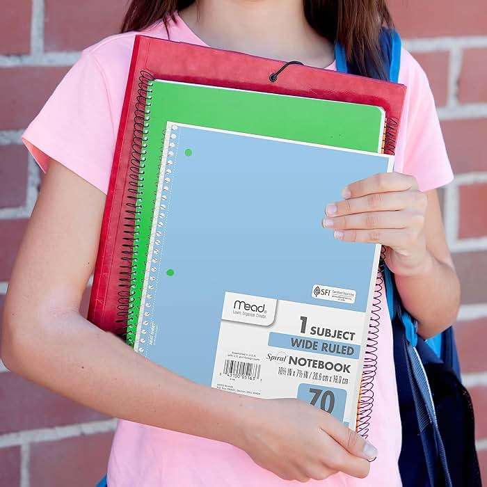 Mead Spiral Notebook, 6 Pack, 1 Subject, Wide Ruled Paper, 7-1/2" x 10-1/2", 70 Sheets per Notebook, Assorted Pastel Colors (930050-ECM) - Image 2