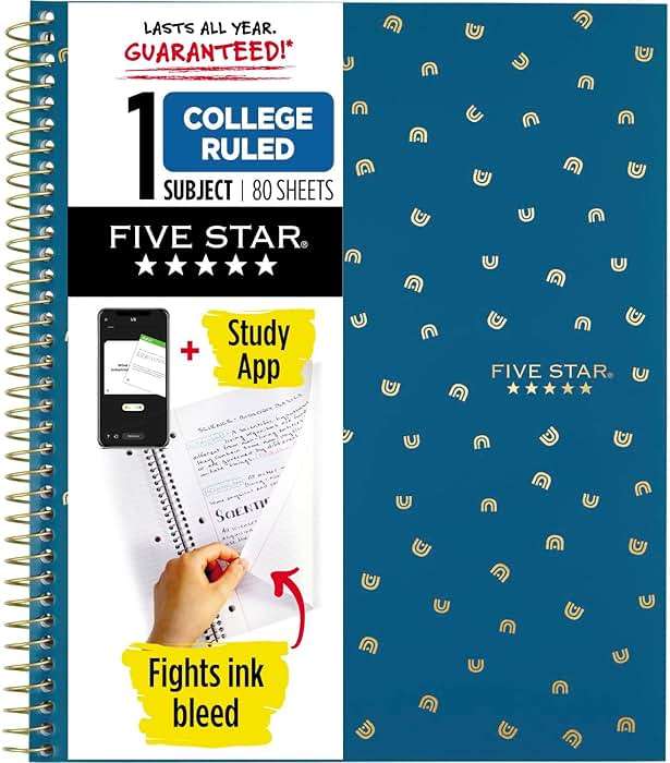 Five Star Spiral Notebook + Study App, 1 Subject, College Ruled Paper, 8-1/2" x 11", 80 Sheets, 1 Count, Selected Design Will Vary (820156F) - Image 1