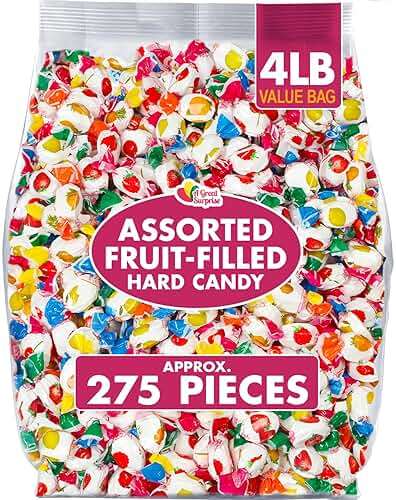 A Great Surprise Assorted Fruit-Filled Hard Candy - 4 Pounds - Approx. 275 Pieces - Bulk Individually Wrapped Office Bon Bons for Candy Bowls - Image 1