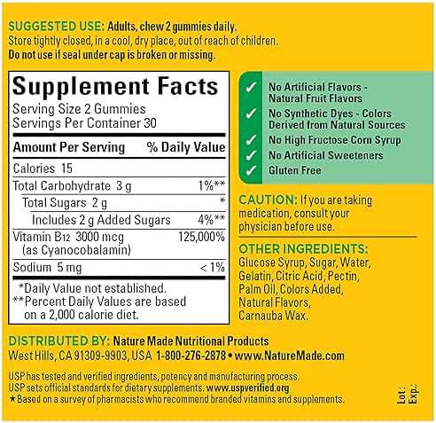 Nature Made Extra Strength Vitamin B12 Gummies 3000 mcg per serving, B12 Vitamins for Energy Metabolism Support, 60 Gummy Vitamins, 30 Day Supply - Image 5